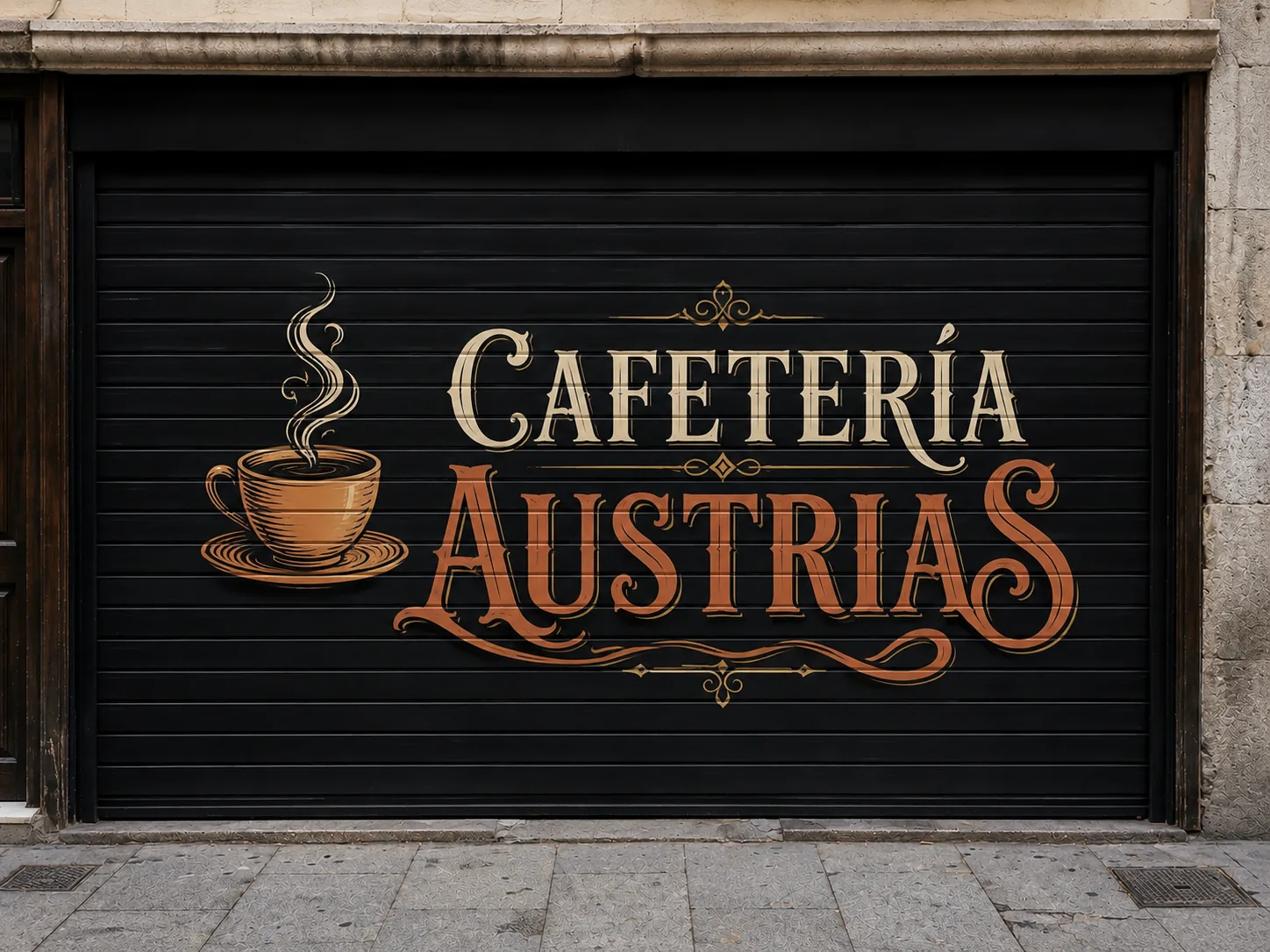 Mural rotulación para Cafetería Austrias en Valencia