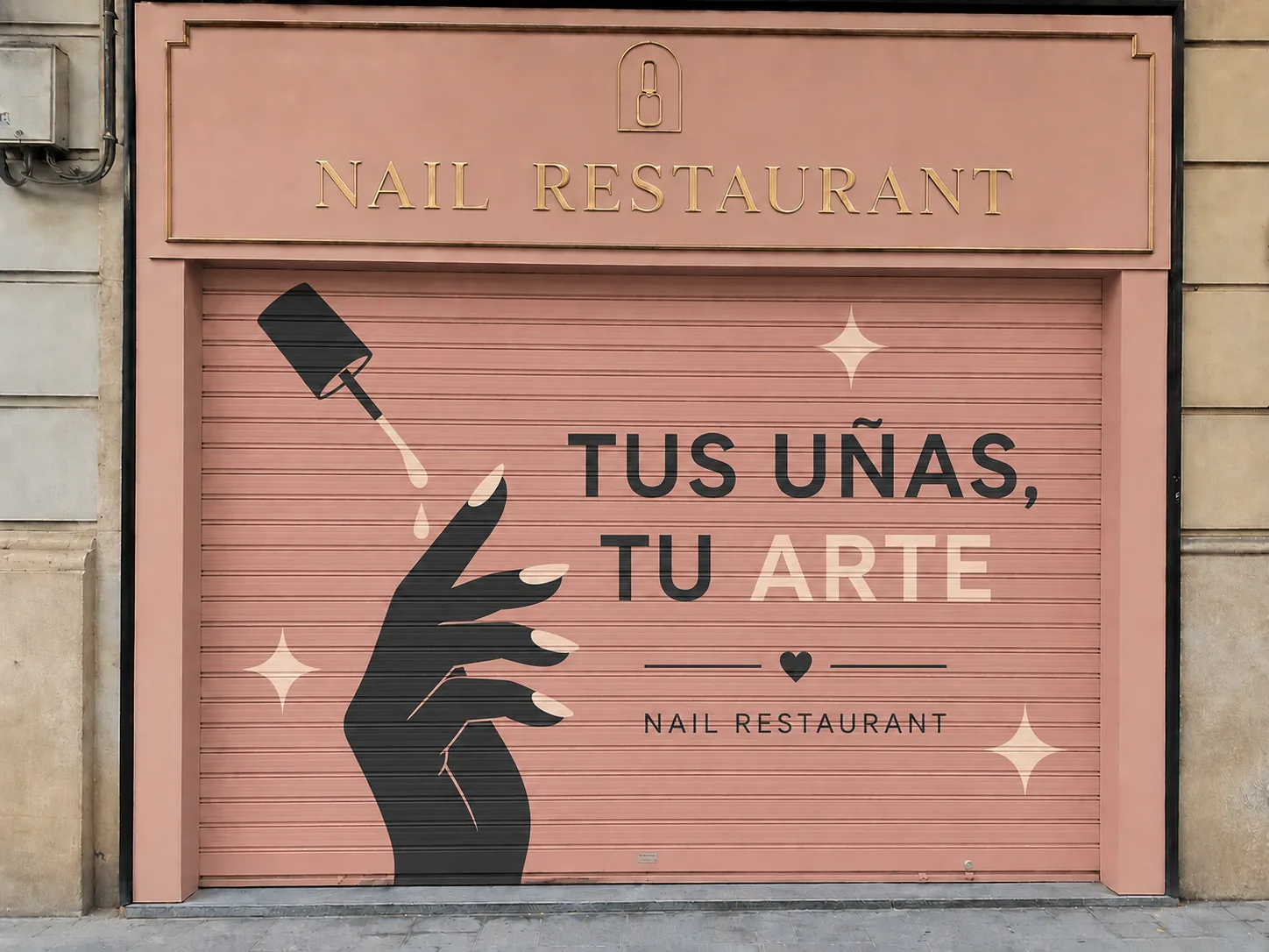 Mural rotulación fachada para Nail Restaurant en Valencia